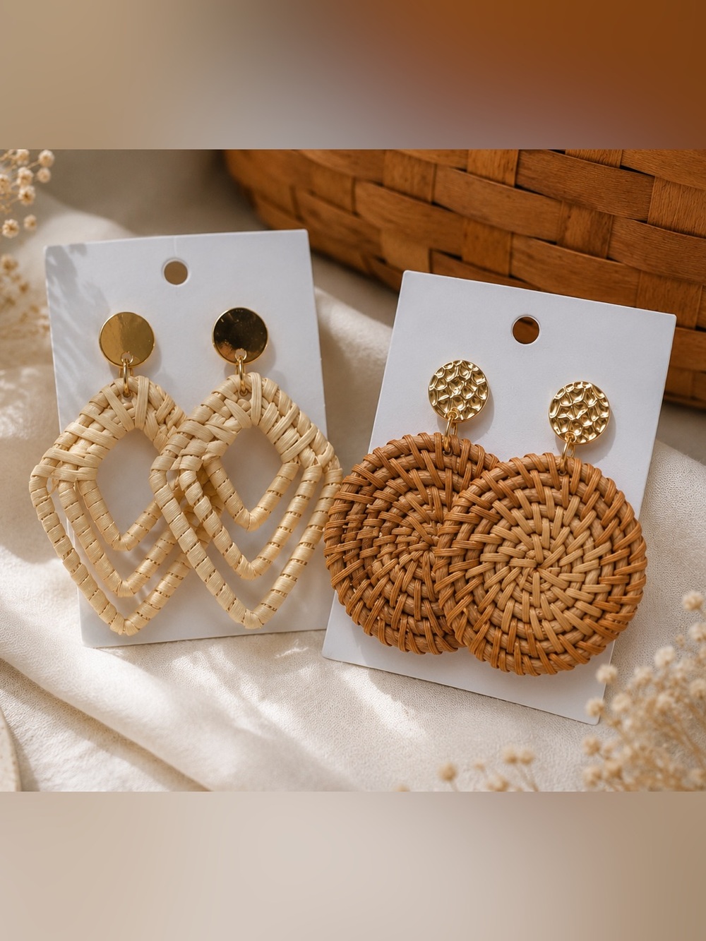 Boutique Woven Rattan Earrings Bundle Boho Raffia Summer Vacation Statement